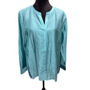 J Jill Tunic Top Split Neck Long Sleeve 
Turquoise M Lightweight Casual Beachy